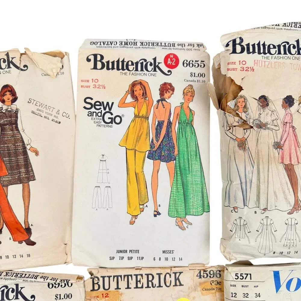 Vintage Butterick & Vogue Sewing Patterns Lot of 6 60s 70s Dress Sewing